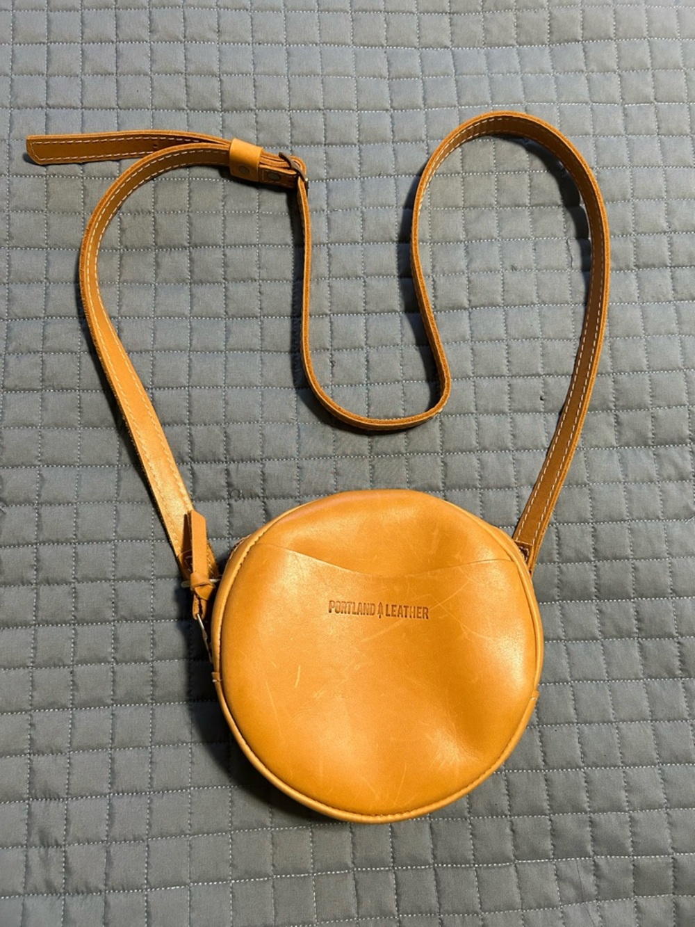 Portland Leather Round Crossbody Bag - Mustard color